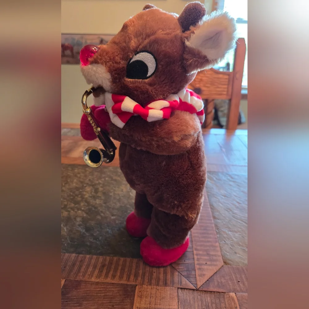 Rudolph Red Nosed Reindeer Animated Musical Plush Plays Saxophone & Lighted Nose